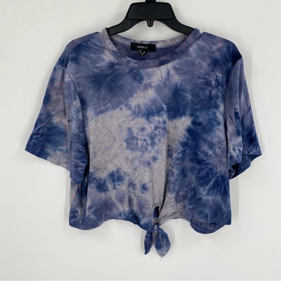 Forever 21 Women’s Crew Neck Short Sleeve Tie Front Tie Dye Crop Top size 2X - Picture 1 of 3